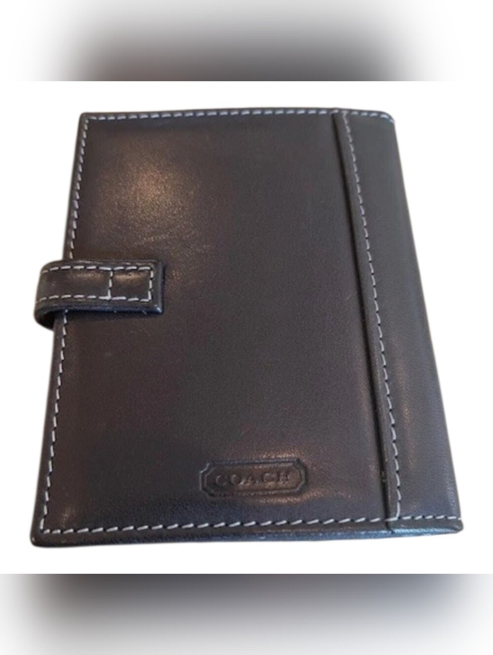 Coach Black Leather Tab Closure Wallet with White Stitching - Picture 2 of 5